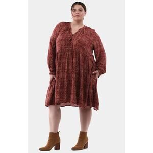 Terra & Sky Womens 4X Red Tiered Peasant Mini Dress Plus Size Flowy